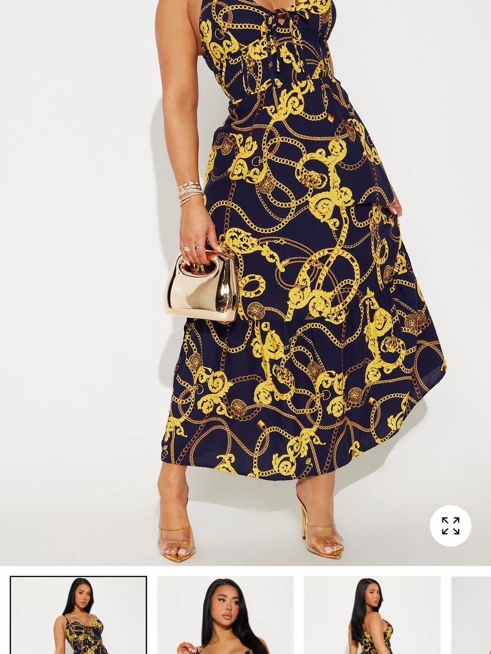 Fashion Nova Navy & Gold Chain Print Maxi Dress